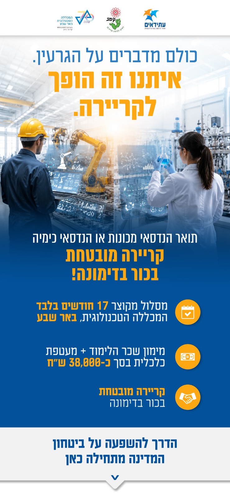 תואר הנדסאי מכונות או הנדסאי כימיה. קריירה מובטחת בכור בדימונה.